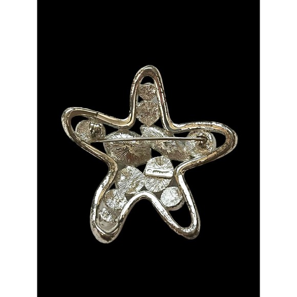 Vintage Estate Monet Brooch Pin Rhinestone Cabochon Star Shaped Silver Plated - Picture 2 of 8